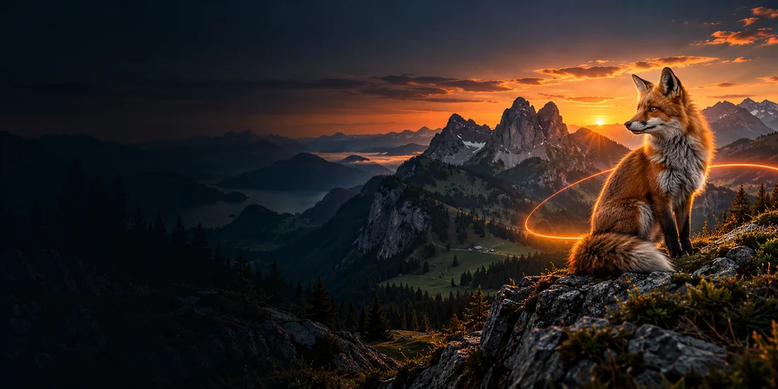 Künstlerisches Alpenmotiv als Markenbild von Fuchs NextGen Digital